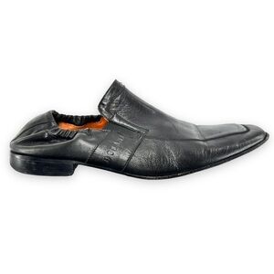 Ernesto Dolani Leather Loafer Almond Toe Elasticated Trim Black Men's Size 41